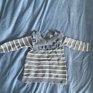 Baby GAP Blue and Cream Striped Ruffle Knit Tunic Sweater